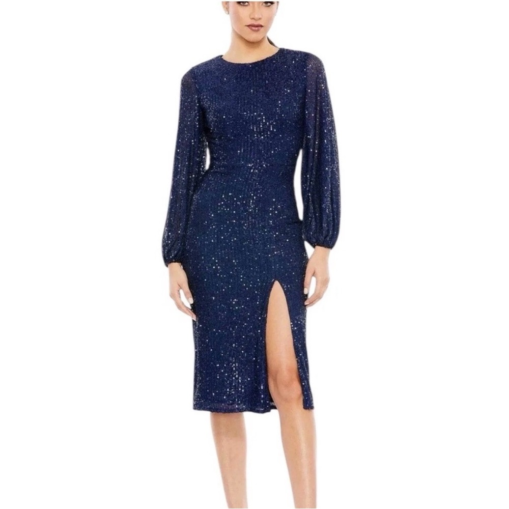 Mac Duggal 42018 Navy Sequin Cocktail Dress Size 8 NWT $358